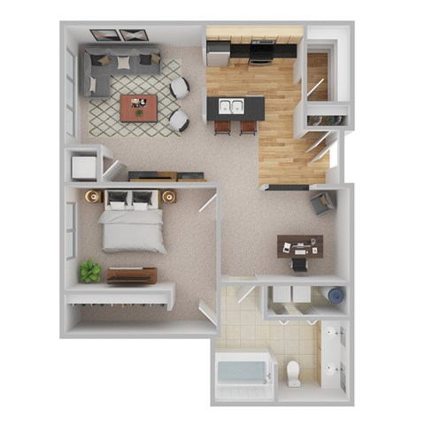 Floor plan for 1 bed, 1 bath, 994 sqft